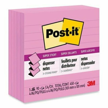 3M COMMERCIAL Post-it, POP-UP NOTES REFILL, LINED, 4 X 4, NEON PINK, 5PK R440NPSS